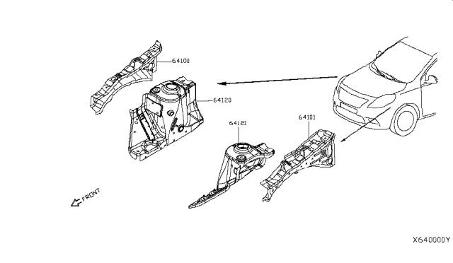 2015 Nissan Versa Sedan Hood Ledge & Fitting Diagram 2
