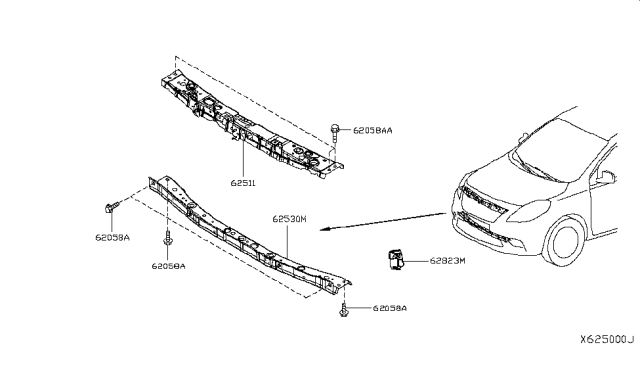 2012 Nissan Versa Front Apron & Radiator Core Support Diagram