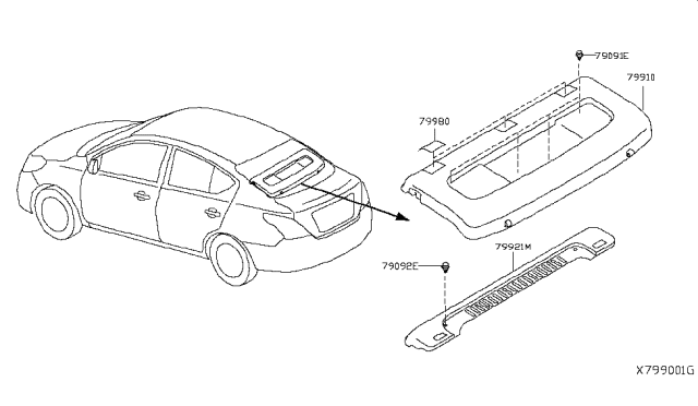 2018 Nissan Versa Sedan Rear & Back Panel Trimming Diagram 2