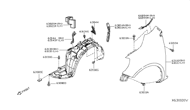 2013 Nissan Versa Bracket Front Diagram for 63161-3BA0A