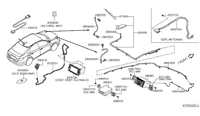 2012 Nissan Versa Sd Card; Map Diagram for 25920-ZW00A