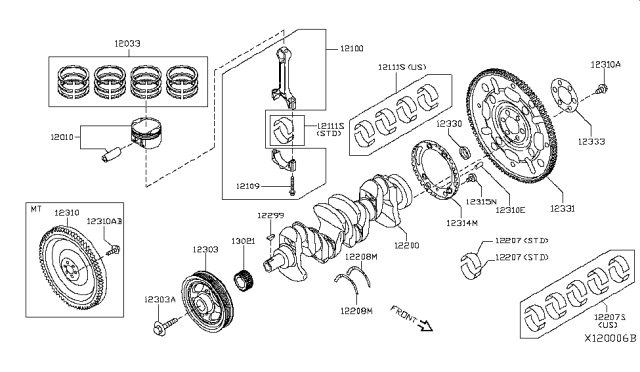 2014 Nissan Versa Sedan Piston,Crankshaft & Flywheel Diagram 2