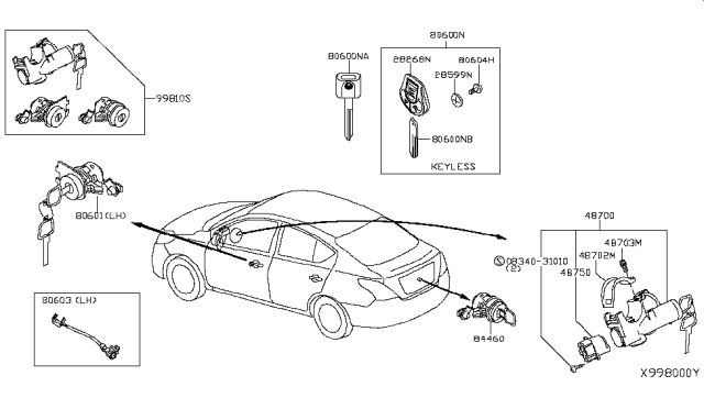 2014 Nissan Versa Key Set Diagram for K9810-3AN0A