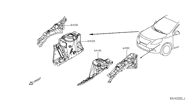 2015 Nissan Versa Sedan Hood Ledge & Fitting Diagram 1