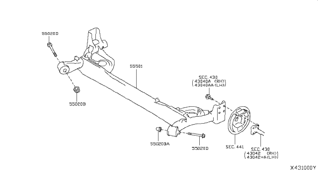 2014 Nissan Versa Arm Rear Suspension RH Diagram for 55501-1HK1B