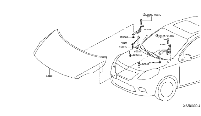 2013 Nissan Versa Hood Panel,Hinge & Fitting Diagram