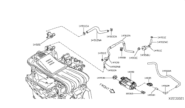 2015 Nissan Versa Sedan Engine Control Vacuum Piping Diagram 2