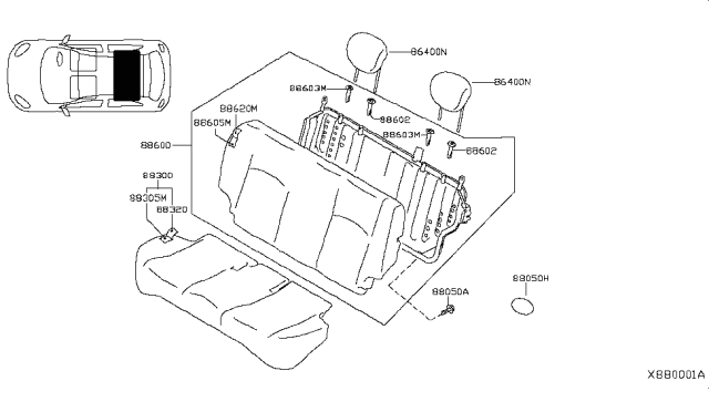 2012 Nissan Versa Sedan Rear Seat Diagram 2