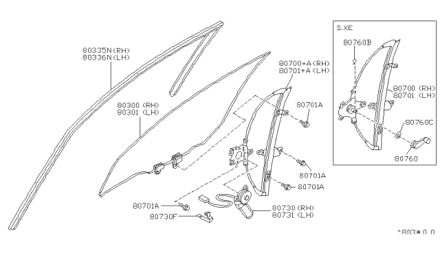 1995 Nissan Stanza Regulator Assy-Door Window,Rh Diagram for 80700-0E710