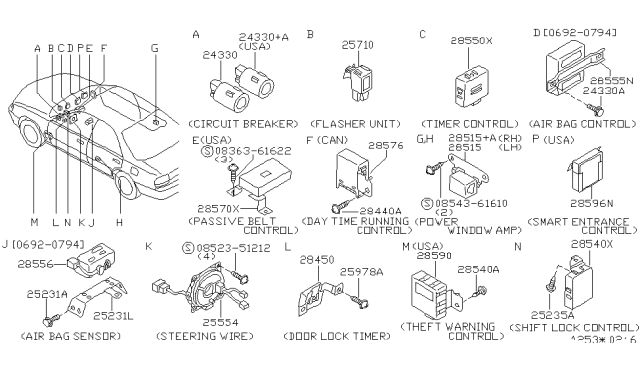 1994 Nissan Stanza Amp-Power Window Diagram for 25424-0E001