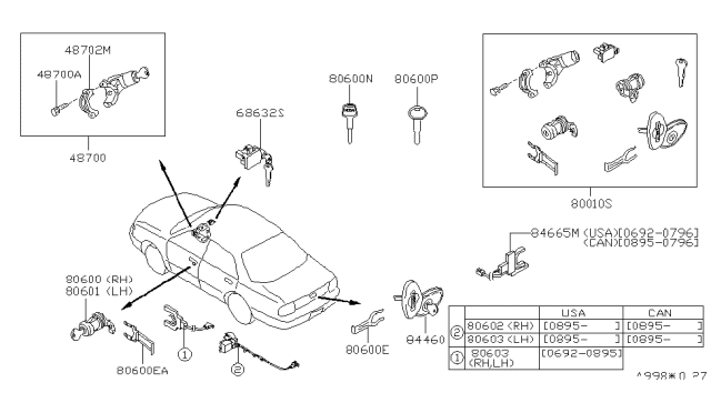 1993 Nissan Stanza Lock Set-Steering Diagram for 48700-1E425