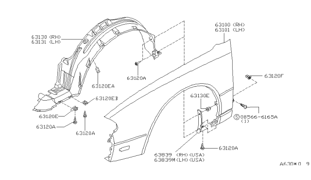 1994 Nissan Altima Protector-Front Fender,LH Diagram for 63841-0E700