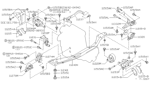 1993 Nissan Stanza Engine & Transmission Mounting Diagram 2