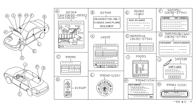 1993 Nissan Stanza Caution Plate & Label Diagram