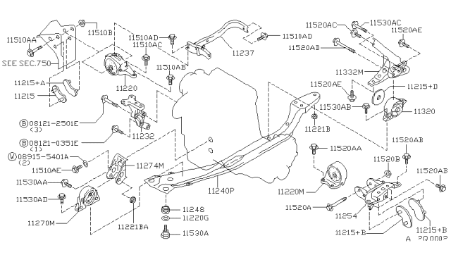 1996 Nissan Stanza Engine Mounting Insulator Assembly, Front Left Diagram for 11220-5B600