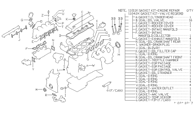 1994 Nissan Altima Gasket Kit Engine Repair Diagram for 10101-3E125