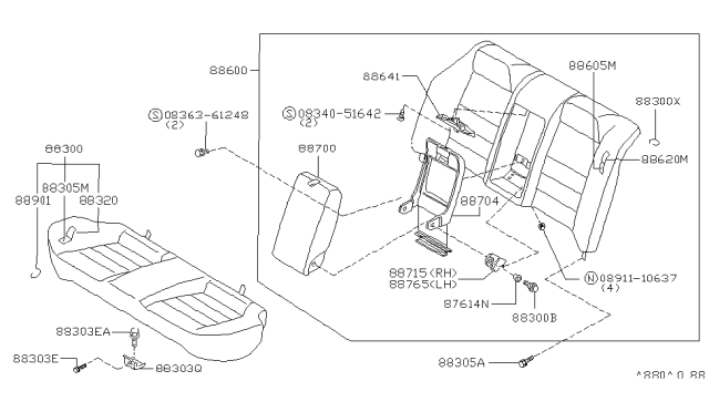 1994 Nissan Altima Back Assy-Rear Seat Diagram for 88600-2E402