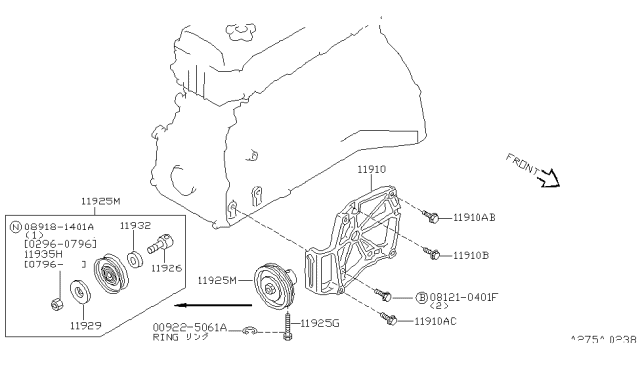 1997 Nissan Altima Collar-Idler Pulley Diagram for 11932-5B600