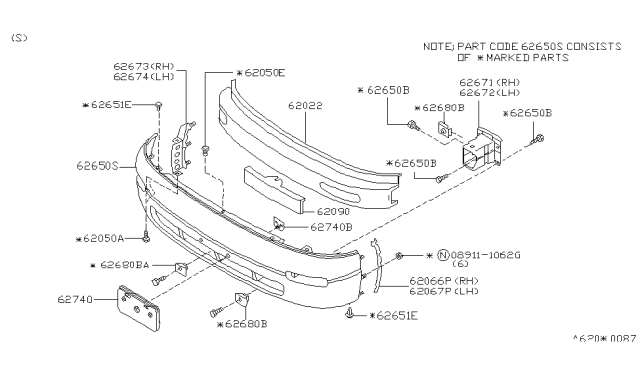 1997 Nissan Altima Bolt Diagram for 62297-0E700