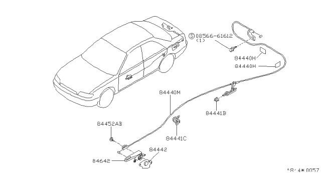 1996 Nissan Altima Cable-Trunk Lid & Gas Filler Opener Diagram for 84650-1E410