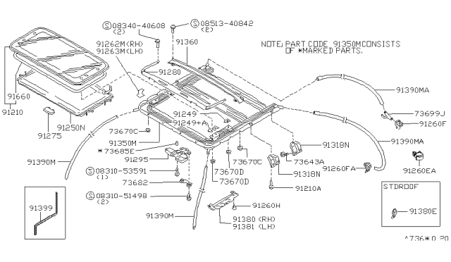 1995 Nissan Stanza Lid Assy-Sunroof,Slide Diagram for 91210-0E720