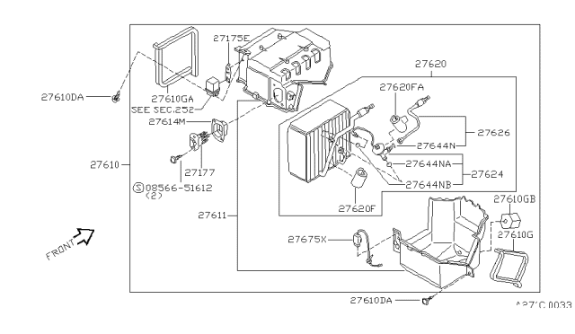 1993 Nissan Stanza Cooling Unit Assy Diagram for 27270-1E411