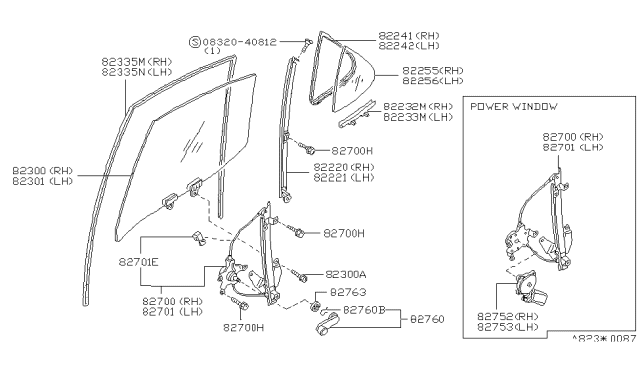 1993 Nissan Stanza Regulator Door Window LH Diagram for 82721-0E700