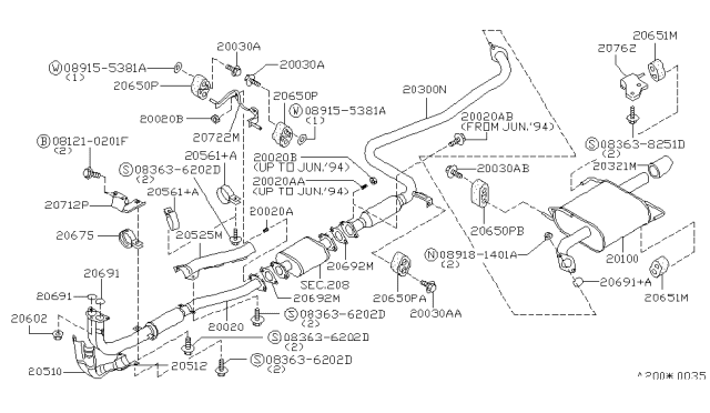 1993 Nissan Stanza Exhaust Tube & Muffler Diagram