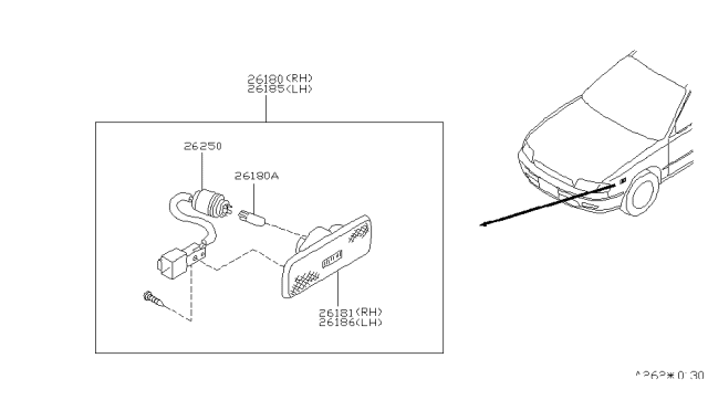 1997 Nissan Stanza Side Marker Lamp Socket Assembly Diagram for 26255-1E400