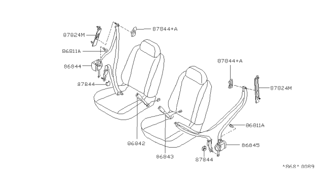 1995 Nissan Stanza Belt Assembly Front Seat Buckle Left Diagram for 86843-2B500