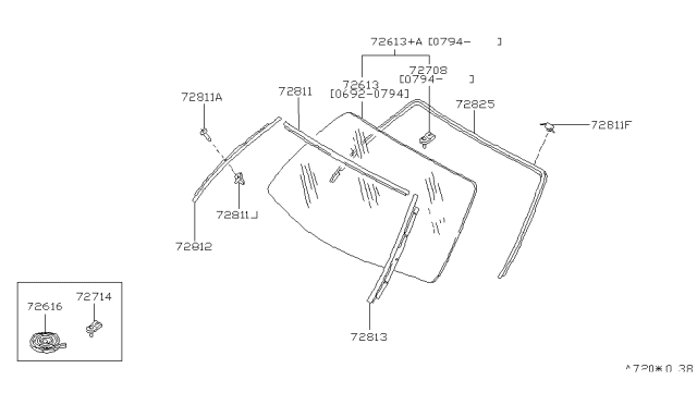 1994 Nissan Altima Windshield Glass Diagram for 72712-D9000