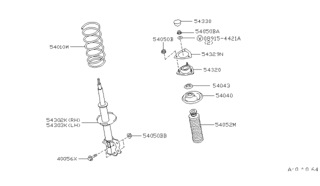 1993 Nissan Stanza Bound Bumper, Front Suspension Strut Diagram for 54052-0E501