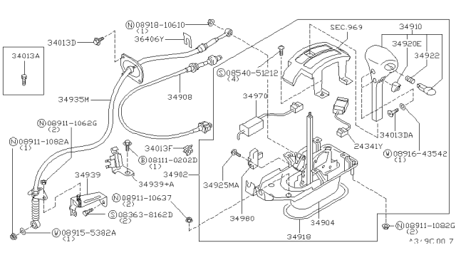 1993 Nissan Altima Knob Assy-Control Lever,Auto Diagram for 34910-1E500