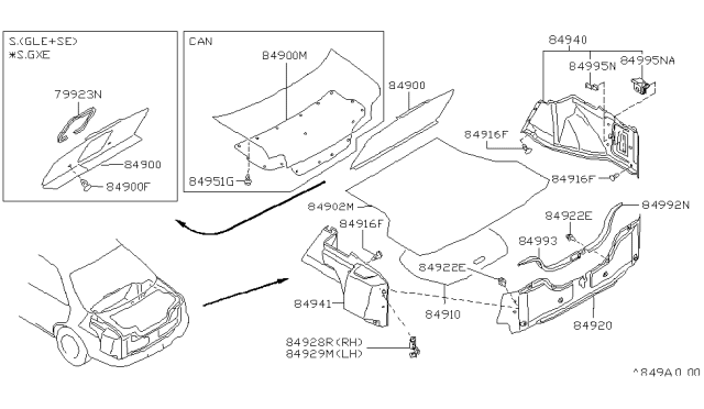 1996 Nissan Stanza Trunk & Luggage Room Trimming Diagram