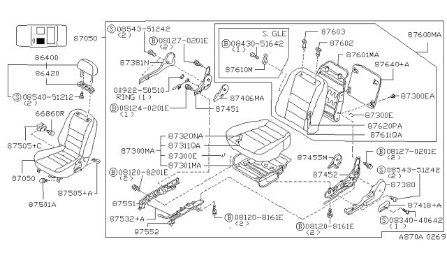 1995 Nissan Altima Cushion Front Seat LH Diagram for 87350-2B100