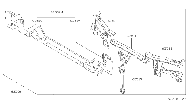 1996 Nissan Stanza Support Assy-Radiator Core Diagram for 62500-1E435