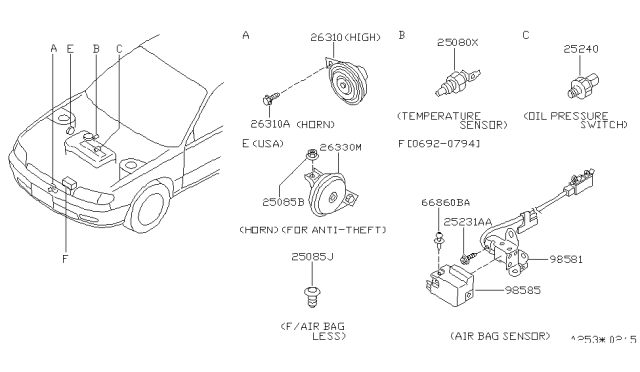 1993 Nissan Altima Horn Assy-Electric High Diagram for 25610-0E700