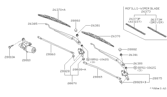 1994 Nissan Stanza Motor Assy-Windshield Wiper Diagram for 28810-1E400