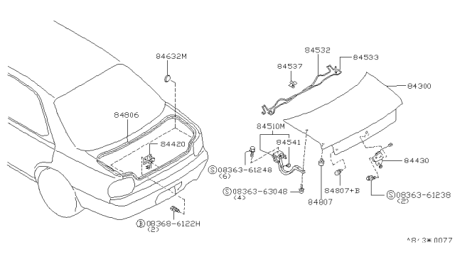 1994 Nissan Altima Bar-Torsion,Trunk Lid LH Diagram for 84433-1E410