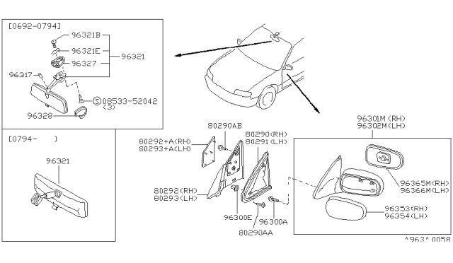 1995 Nissan Altima Mirror-Glass,LH Diagram for 96366-2B500