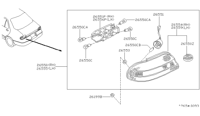 1994 Nissan Altima Body Assembly-Combination Lamp,LH Diagram for B6559-1E400