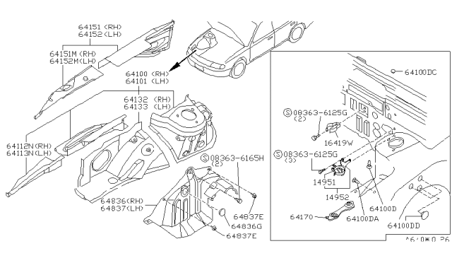 1993 Nissan Altima Hood Ledge & Fitting Diagram