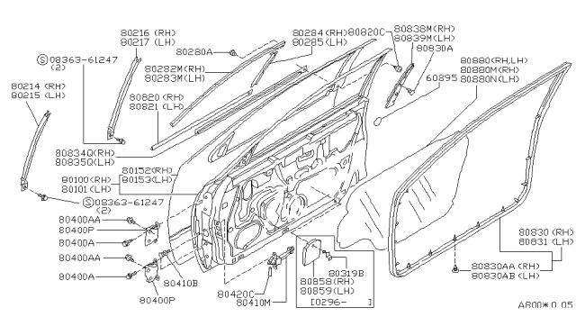 1994 Nissan Altima Front Door Panel & Fitting Diagram