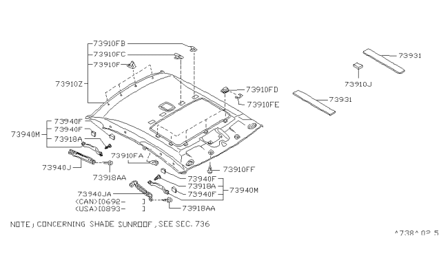 1993 Nissan Stanza Headlining Assy Diagram for 73910-2E800