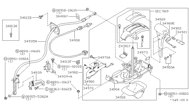 1996 Nissan Stanza Transmission Control Device Assembly Diagram for 34901-9B000