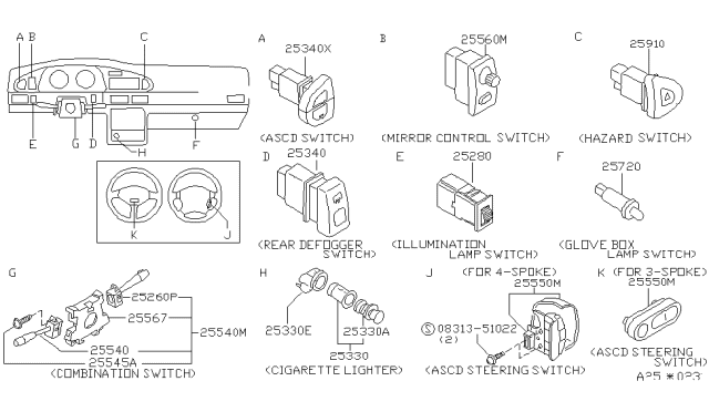 1993 Nissan Altima Switch Assy-Combination Diagram for 25560-1E414
