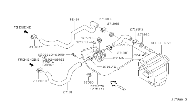 1996 Nissan Stanza Hose-Heater, OUT/IN Diagram for 92408-2B000