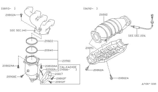 1995 Nissan Stanza Three Way Catalytic Converter With Shelter Diagram for 20800-1E525