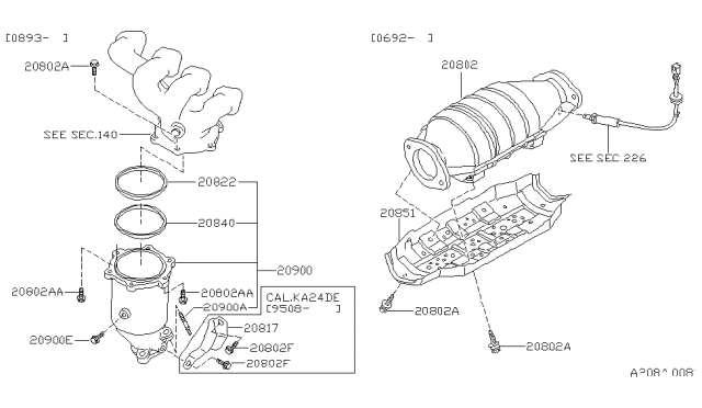 1995 Nissan Stanza Three Way Catalytic Converter Diagram for B0800-5E500