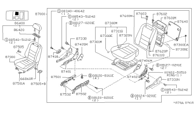 1996 Nissan Altima Trim Assembly-Front Seat Diagram for 87320-5B802